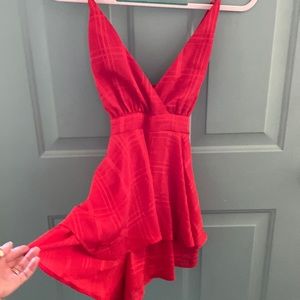 Red, lined pattern romper